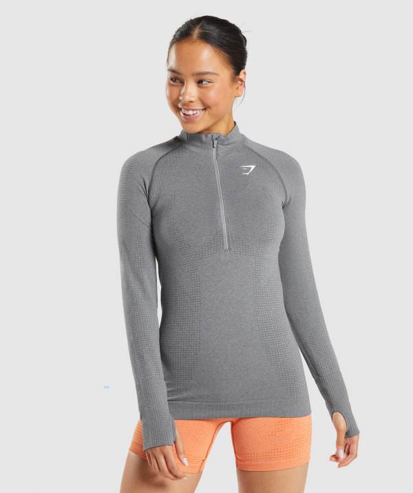 Damske Pulovre Gymshark Vital Seamless 2.0 1/2 Zip Siva | UI2508347